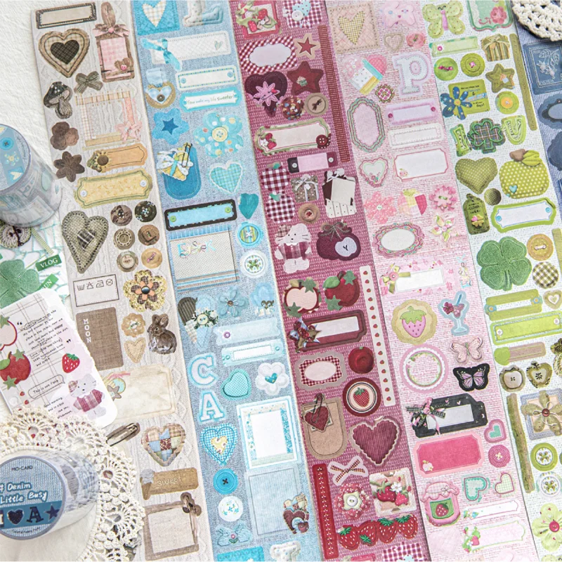 3 Rolls Colorful Fabric Party Series Fabric-Textured Die-Cut Tape 200cm Planner Decoration Sticker Journal Collage Materials