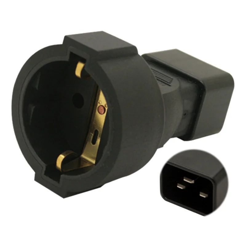 Black 16A 250V IEC320-C20 to EU 4.8MM female PDU server power plug socket converter for Russia Korea German France Spain Belgium