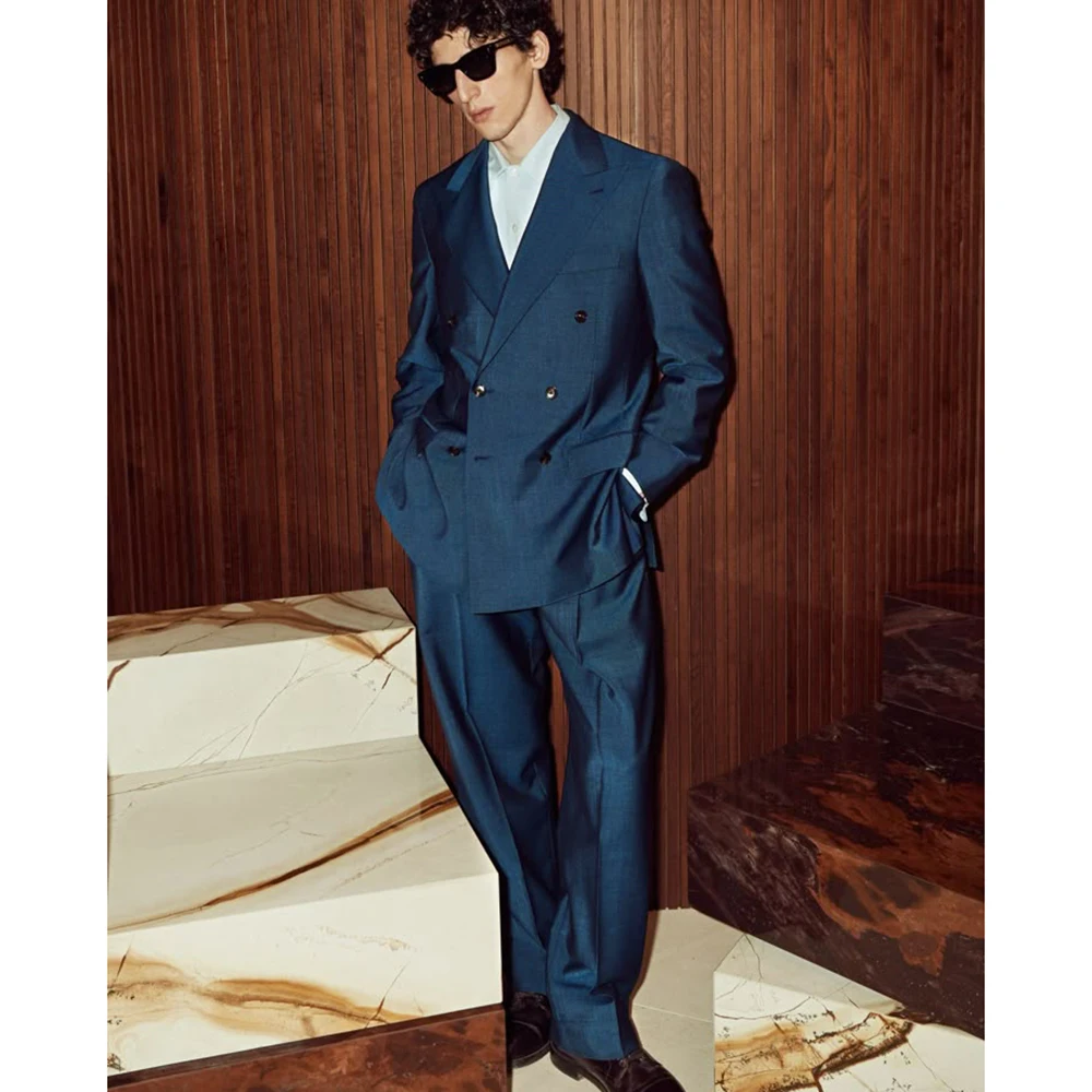 

Мужской двубортный темно-синий костюм, свободный деловой свадебный пиджак и брюки, модный джентльменский костюм для офисной вечеринки