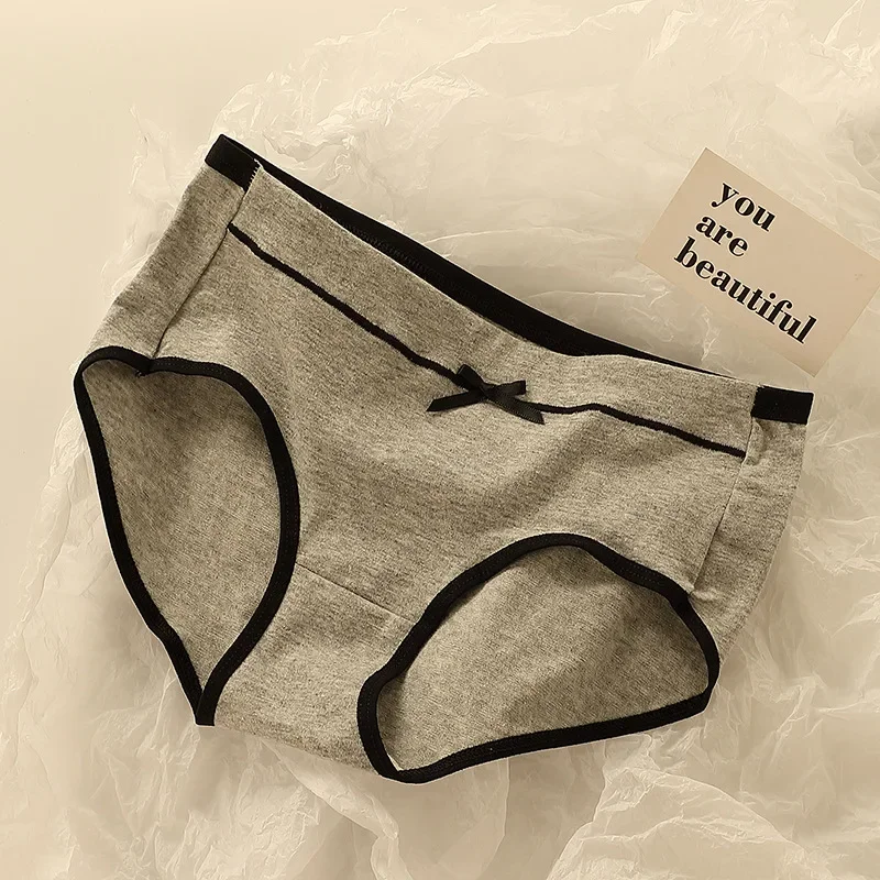 3dílná bavlněná dámská spodní souprava, prodyšné bavlněné kalhotky pro dívky, měkké kalhotky s vysokým pasem, studentský styl - náhled 3