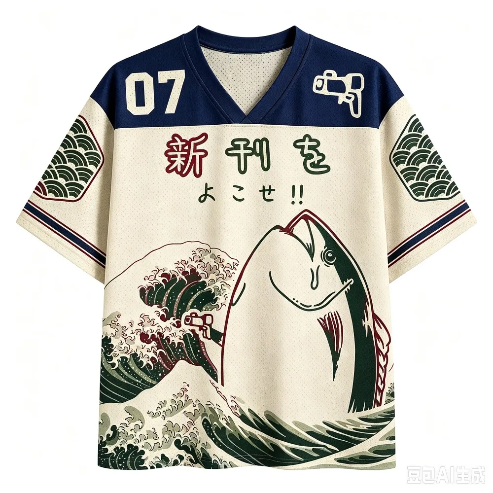Waveshaped Yellowfin Tuna Texture3D Print Sport Quickdry Breatha Men Large Size V-neck Tshirt Outdoor Street Casual Parent-child