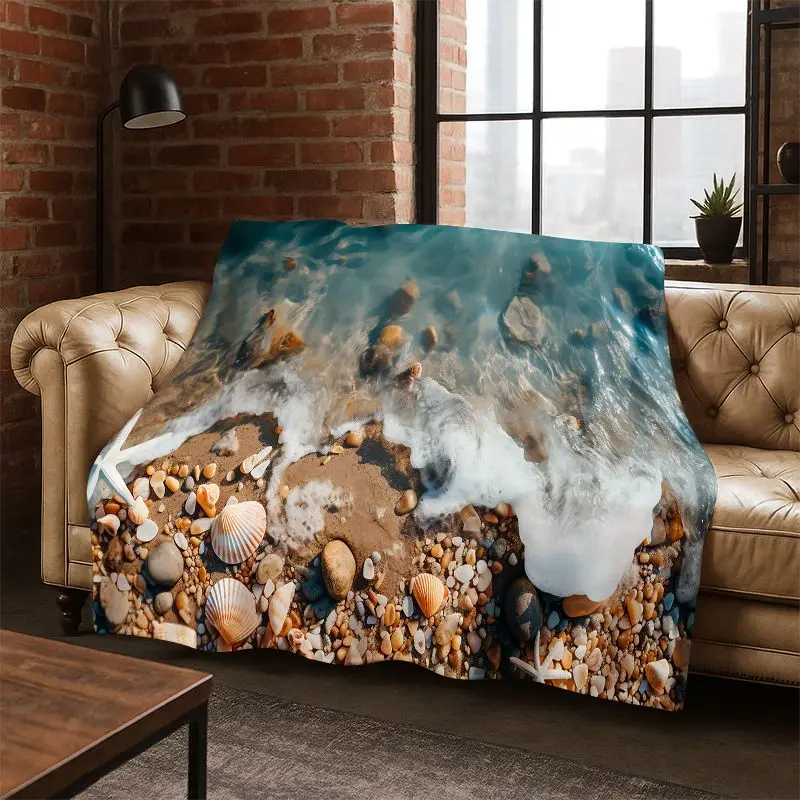 Starfish Beach Sand Shell Sea Star Flannel Blanket Soft Warm Throw Blanket for Bedroom Living Room Bed Travel Camping Picnic