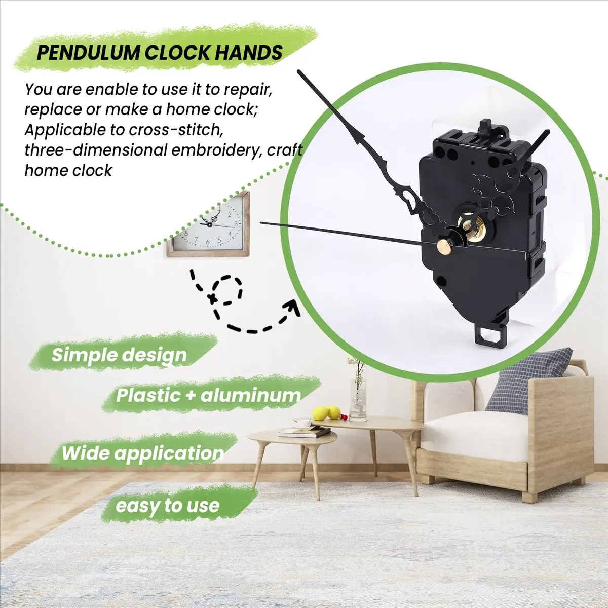 A75K 23mm Quartz Pendulum Clock Movement Mechanism with Clock Hands Kits for DIY Clock Repair Parts Replacement Accessories