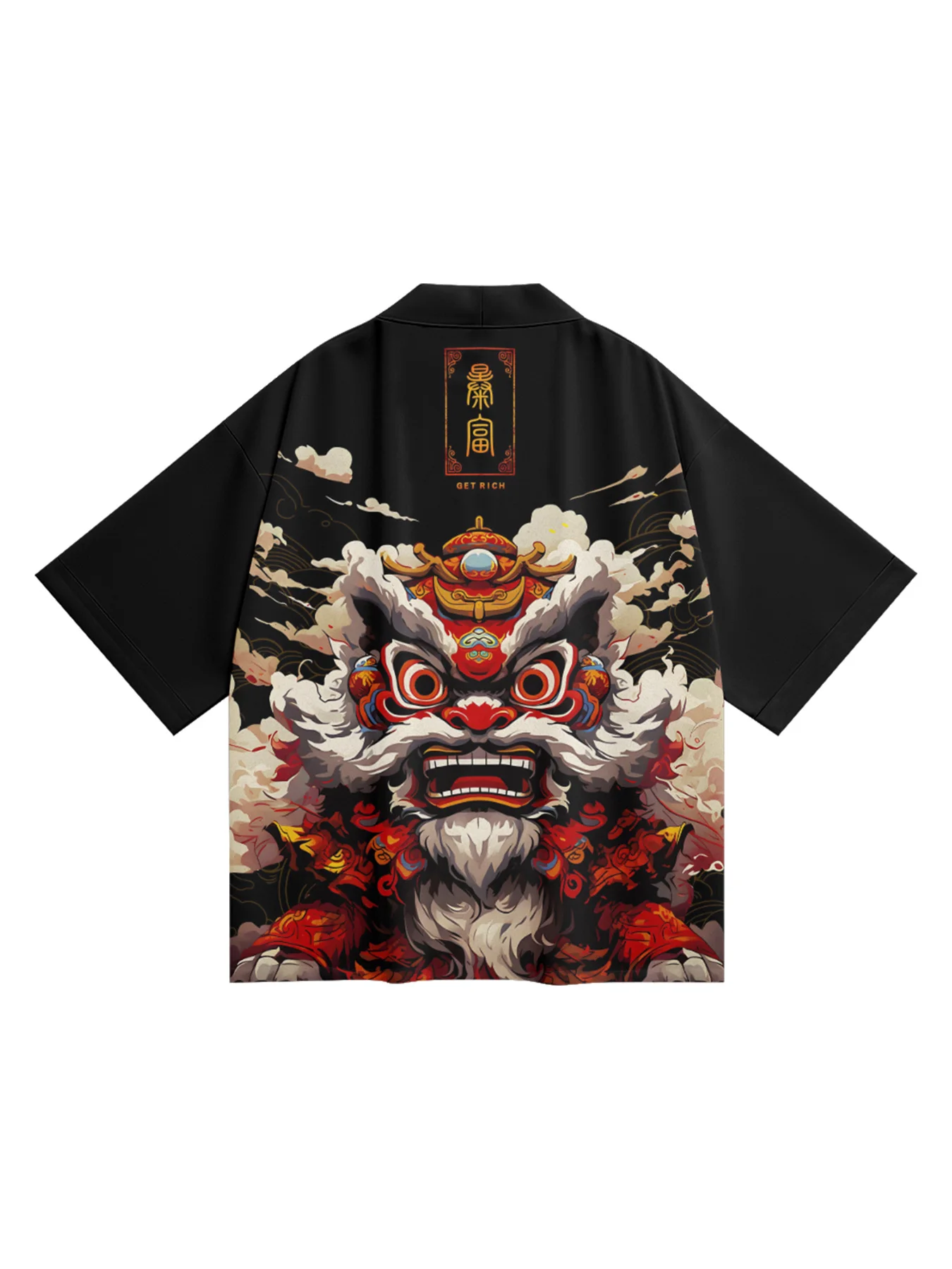 Chinese Folk Custom style Lion Dance Streetwear da uomo mezza manica allentata Casual camicia nera abbigliamento da uomo per tutti i giorni in estate