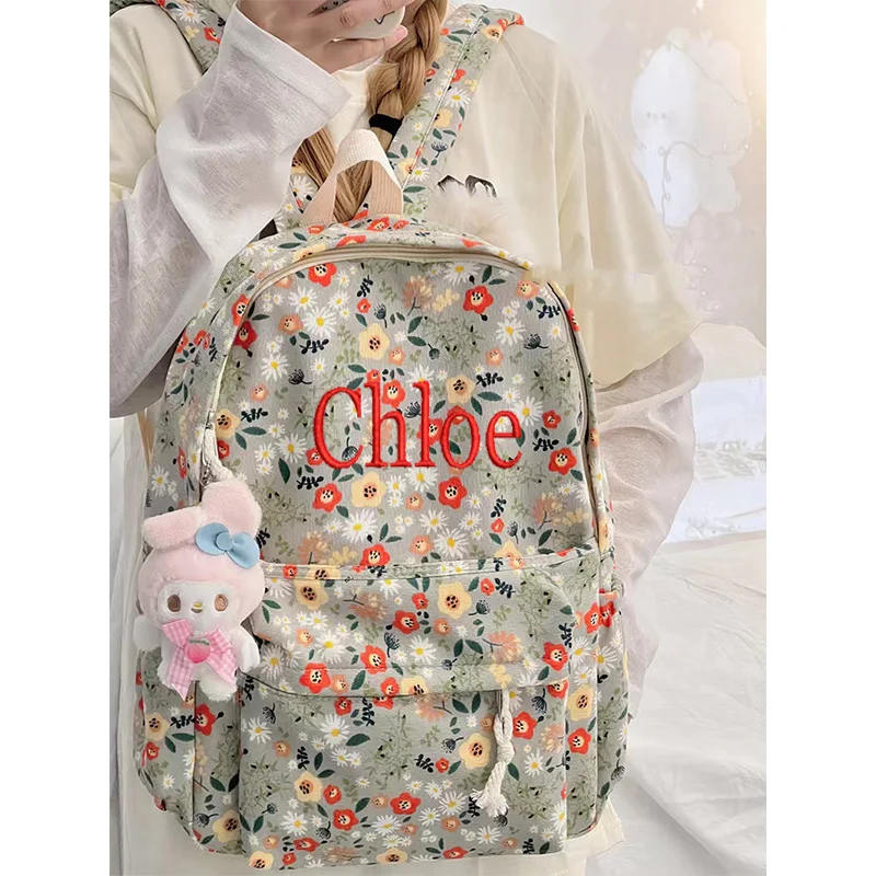 Flower Backpack For Female Students In 2024, New Backpack With Personalized Name, Large Capacity And Versatile Backpack