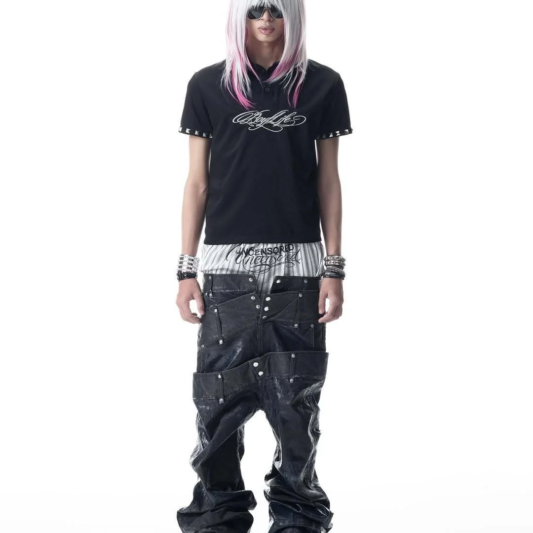 تي شيرت Y2K Streetwear Essential بأكمام طويلة ورقبة مستديرة يتميز بتصميم طباعة فرقة Punk ذات حافة داكنة