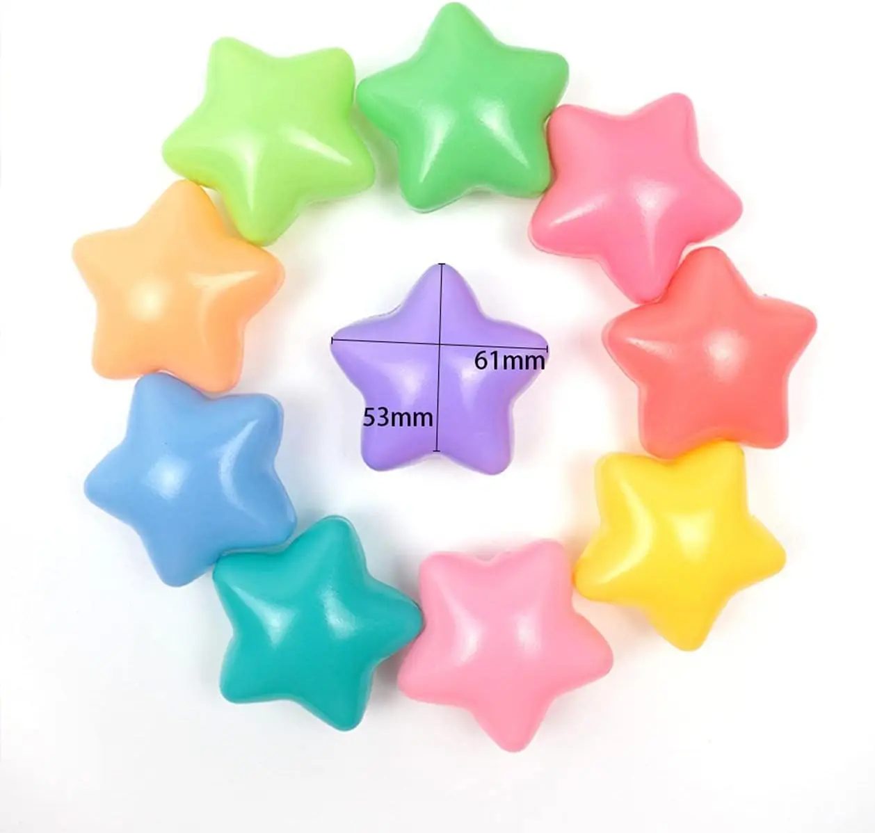 Bola colorida ecológica amor estrela de cinco pontas bola pit bolas 2.36 Polegada bola de plástico macio brinquedos de água da piscina do bebê, piscina infantil,
