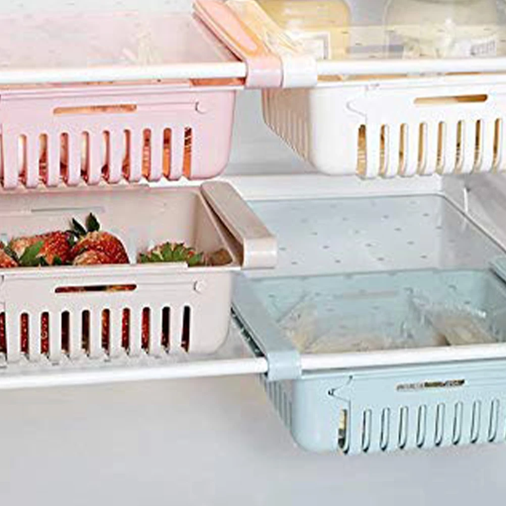 

2 Pcs Storage Box Refrigerator Retractable Fridge Organizers Drawers Mini Bin Container for Tray
