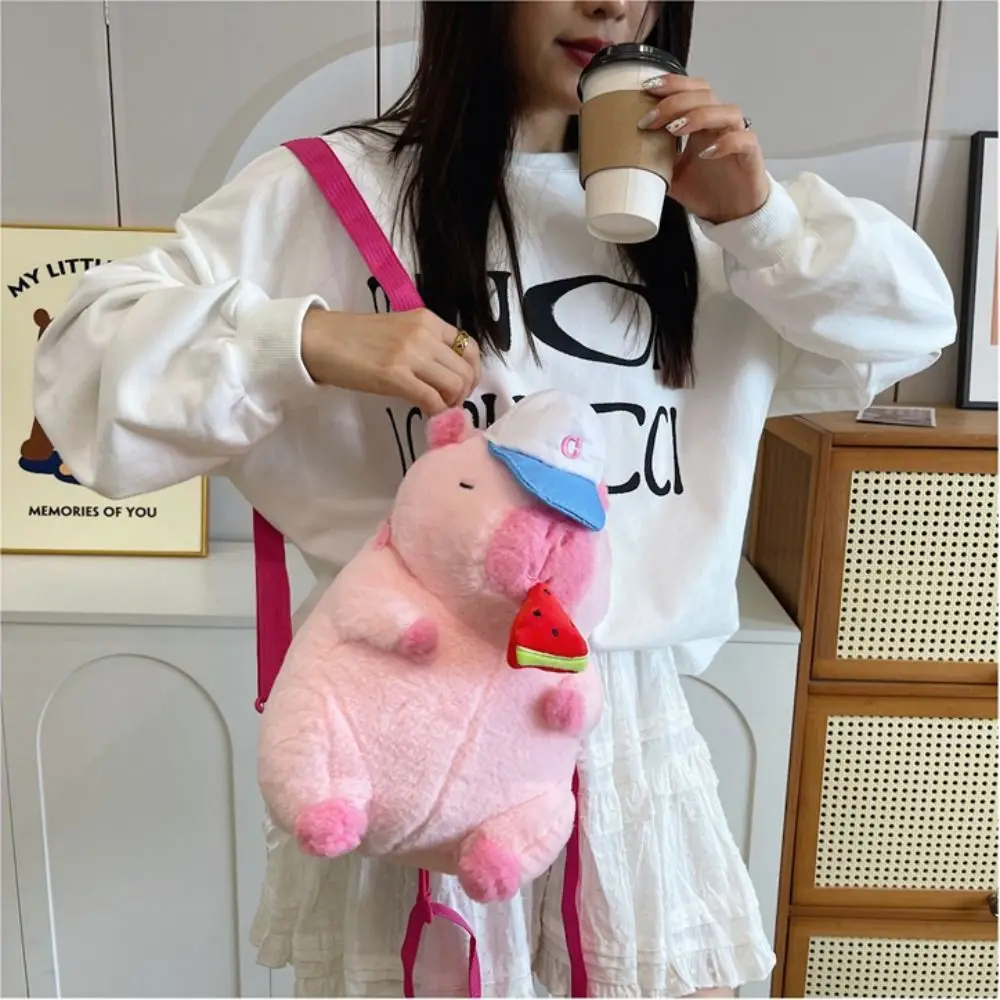 Animal Cartoon Pink Capybara Plush Backpack Large Capacity Green Capybara Crossbody Bag Cute Stuffed Capybara Plush Bag