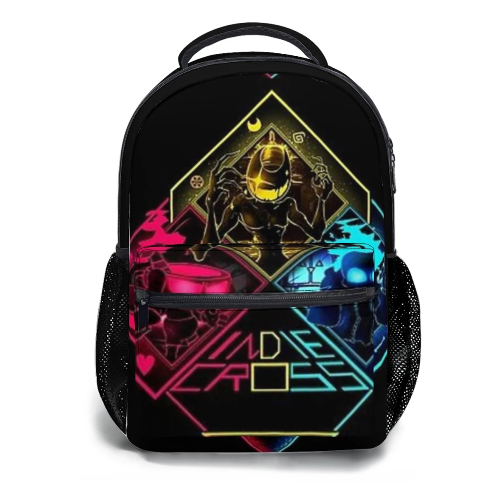 Mochila escolar FNF INDIE CROSS para niños, mochila para estudiantes, gran capacidad, BATDR, UNDERTALE, CUPHEAD, pesadilla y Cuphead, 17 pulgadas