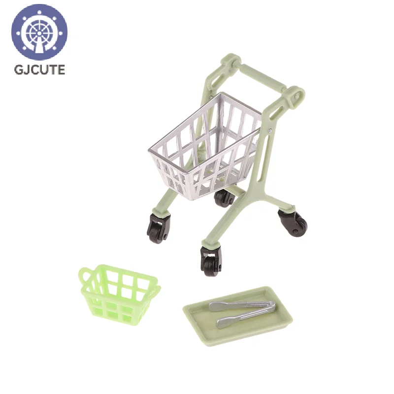 1/12 Dollhouse Simulation Shopping Trolley Basket Food Clip Tray Miniature Cart Dolls House Supermarket Decoration Accessories