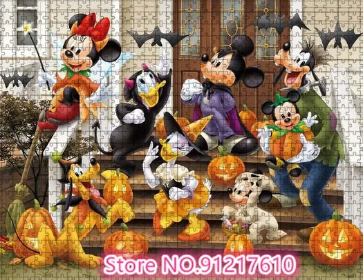 Puzzle de 1000 pièces Disney Minnie pour enfant, jeu de casse-tête brûlant pour Halloween, cadeau de vacances