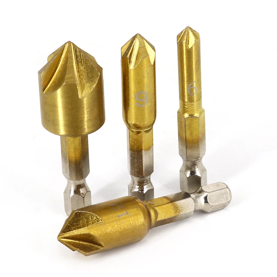 3/6Pcs HSS Chamfer Countersink Chamfer Drill Bit 90 Degree 1/4\