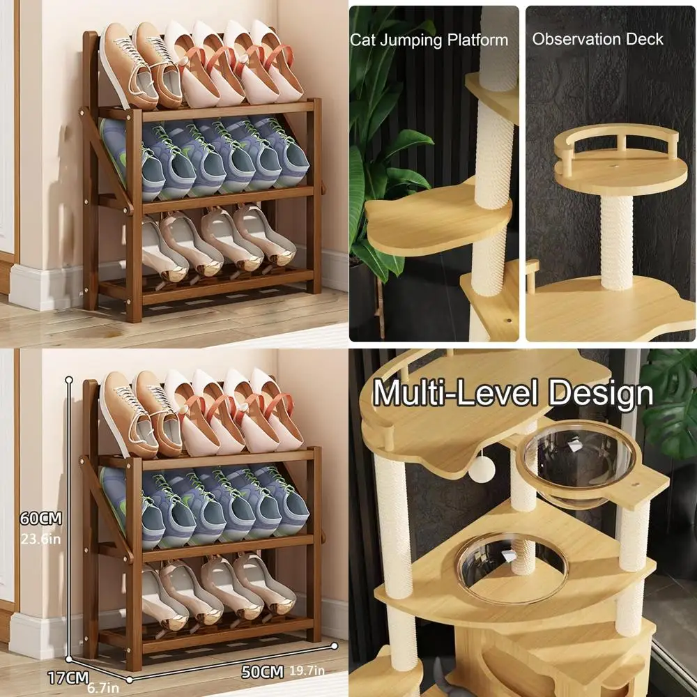 

Многоуровневая башня для кошачьего дерева с когтеточкой, платформой для прыжков и игровым домиком для компактной гостиной домашних животных