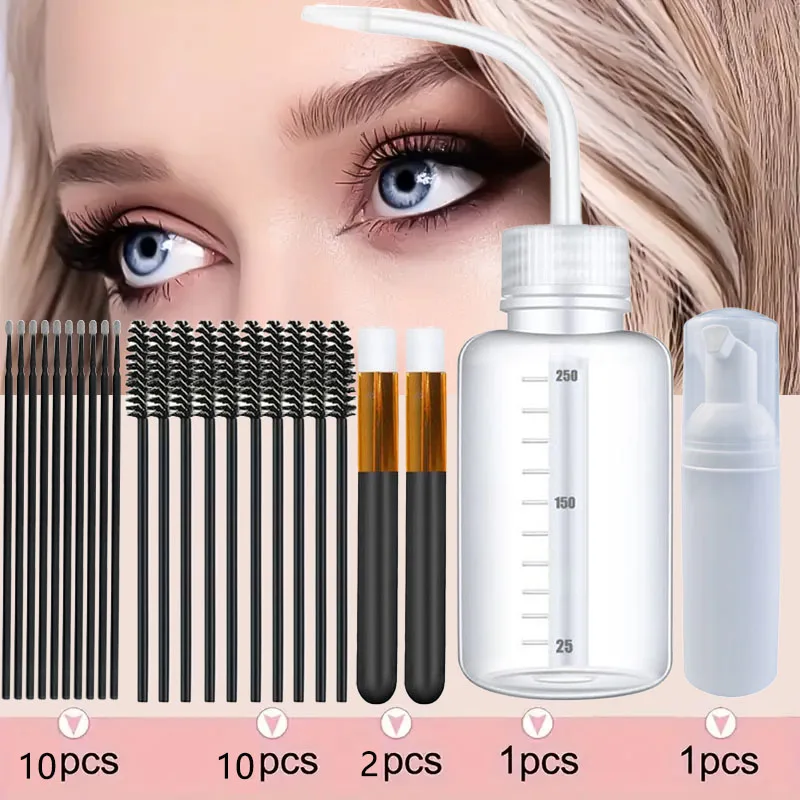 23&24Pcs Eyelash Extension Cleaning Kit 5/4 in 1 Lash Shampoo Brush Soap Foam Washing Bottle Set Eyebrow Mascara Wand Eye