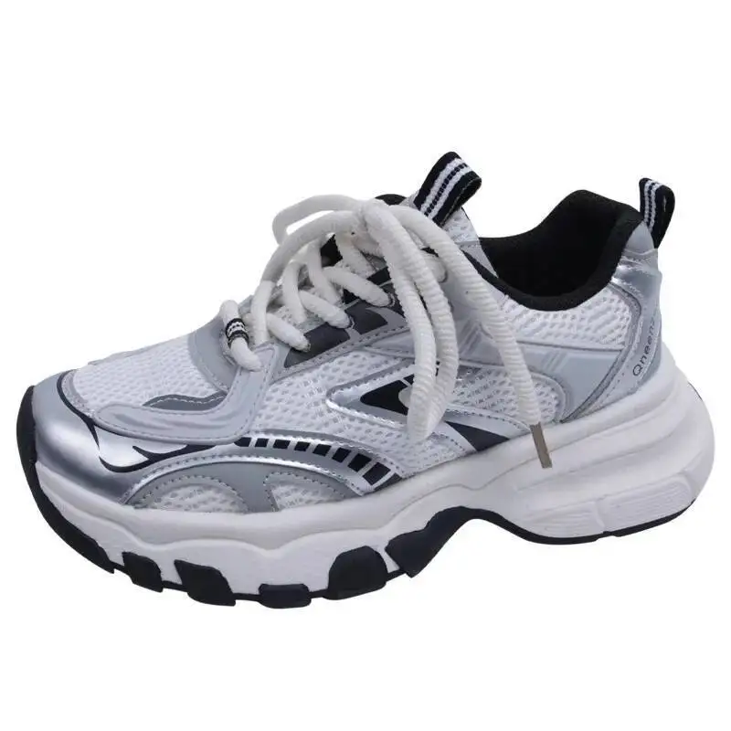 Women Sports Shoes 2025 New Summer Women's Casual Sneakers Thick Soled Slimming Lightweight Mesh Height Increasing Shoes