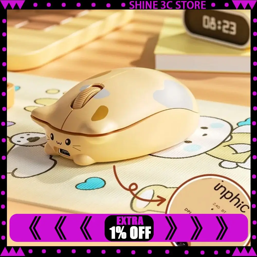 

Беспроводная мышь Inphic Cute Cat Bluetooth 2,4G, мышь для котенка с плюшевой имитацией кошки, бесшумная перезаряжаемая магнитная меховая оболочка кошки