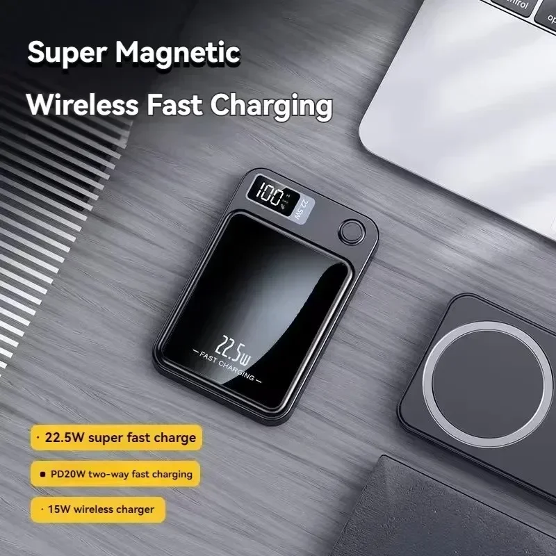 30000mAh Magnetic Wireless Power Bank 22.5W Phone Fast Charger For iPhone 15 14 13 12 External Auxiliary Backup Battery Pack