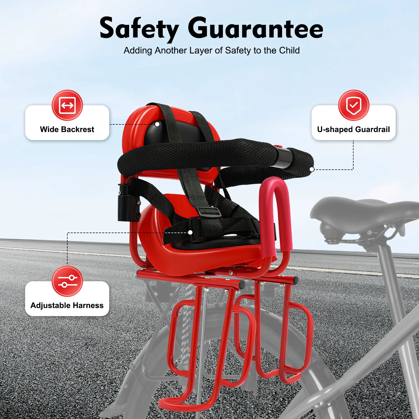 

Universal Rear Child Bike Seat Steel Frame Safety Harness for 6M-6Y Kids on MTB Road E-Bike Safe Bike Child Seat