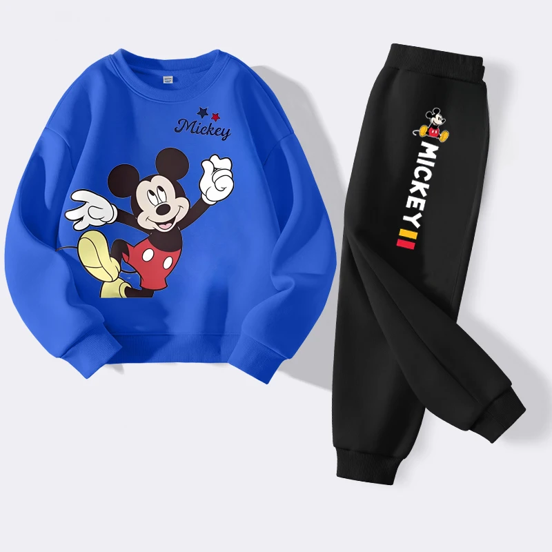 DISNEY Spring Autumn Children's Pullover Sets Mickey Print Boys Clothing Sets Breathable Thin Kids Sweatshirt Pant 2pcs Suit