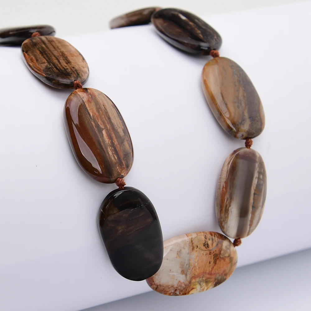 APDGG 22x32mm Natural Mix Color Xylopal Petrified wood Stone Smooth Oval Slice Loose Pendant Beads 15.5'' Strand Jewelry DIY view 6