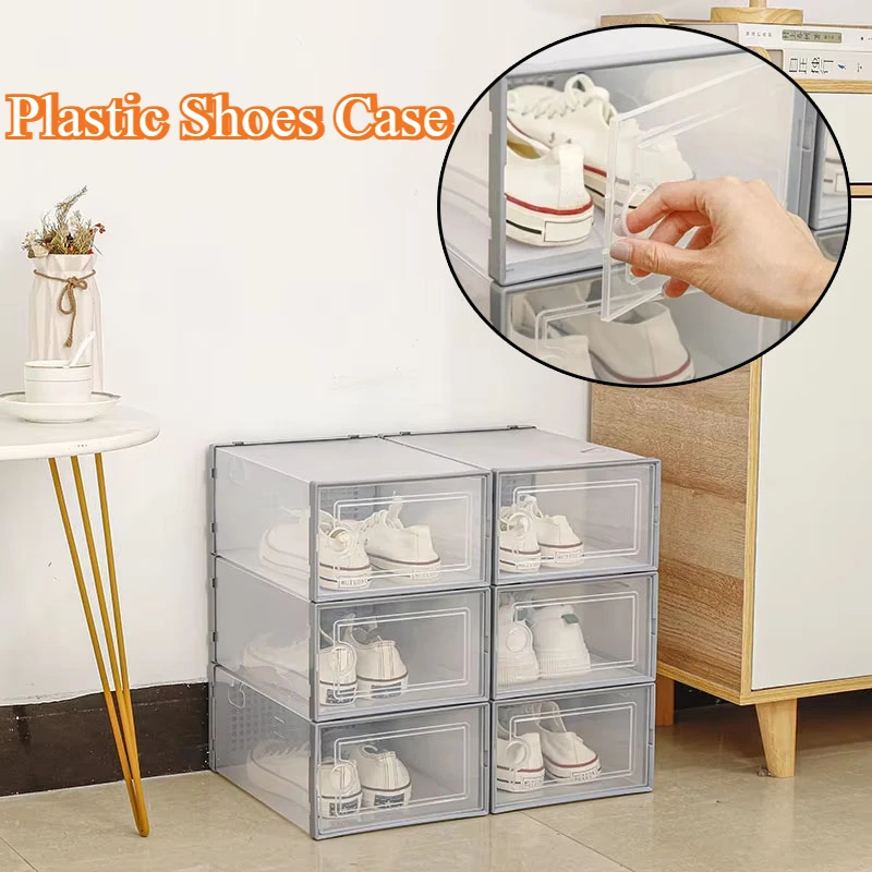 Plastic Shoes Case Transparent Stackable Front Lid Drawer Shoes Organizer Dustproof Moisture-Proof Storage Box Home Supplies