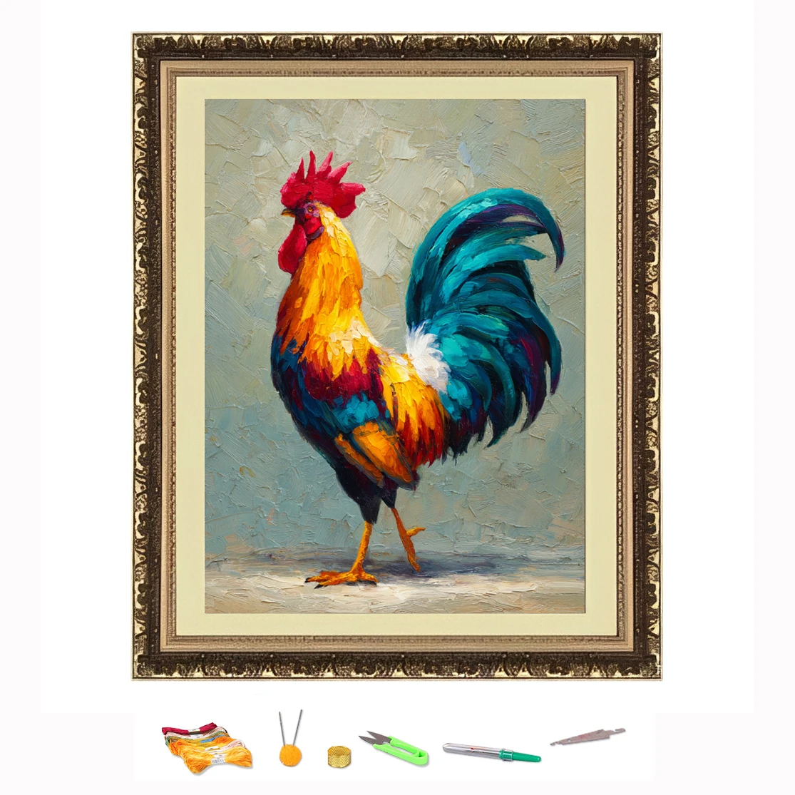 

Cross Stitch Embroidery Colored cock Thread Drawing DIY Needlework Kit Decorate Printed on Canva 11CT