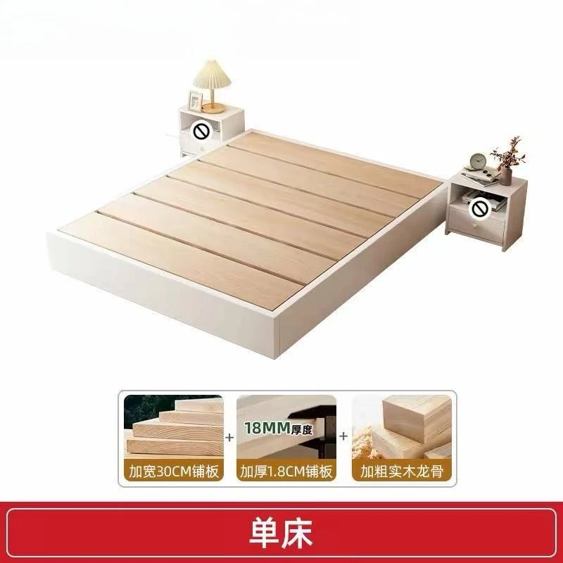 Solid Wood Tatami Bed, Low Platform Floor Bed with Slats, Minimalist No-Headboard Design for Small Room