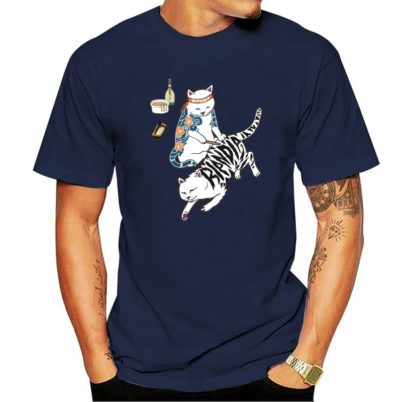 

14 Color Eu Size Men Japanese The Middle Finger Cats T-Shirt Harajuku Tshirt Casual Short Sleeve Rip Tops Tee Dip Summer