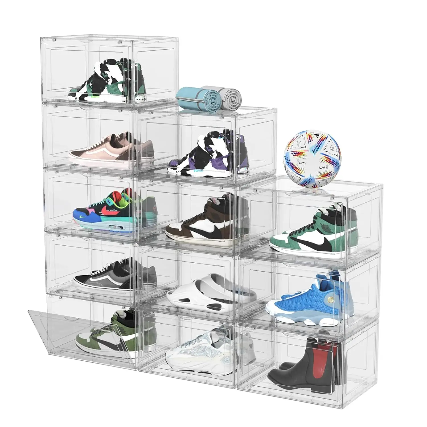Acrylic Shoe Box Magnetic Door Fit US Size 15 Stackable 12 Packs, Customized