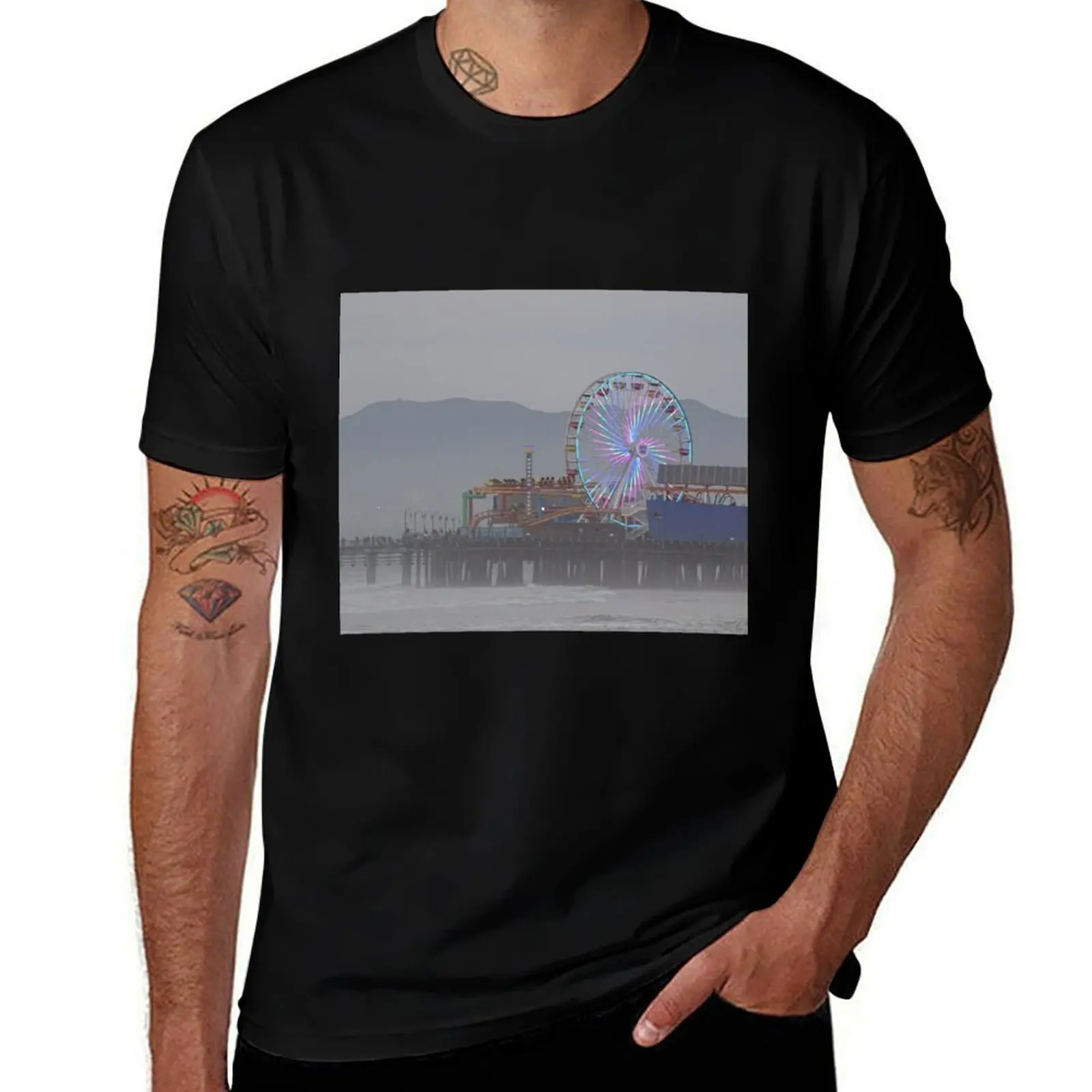 Santa Monica Pier T-Shirt Large Size Short Sleeve T-Shirt