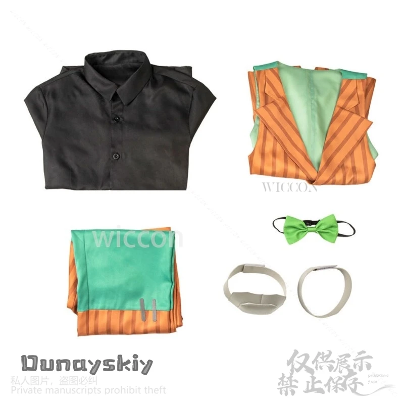 أنيمي فروي مون ليجيندز تأثيري AZ زي البرتقال شريط موضة الدعاوى سترة الأخضر ربطة القوس فيونكة طويلة الأبيض الباروكات هالوين الدعاوى