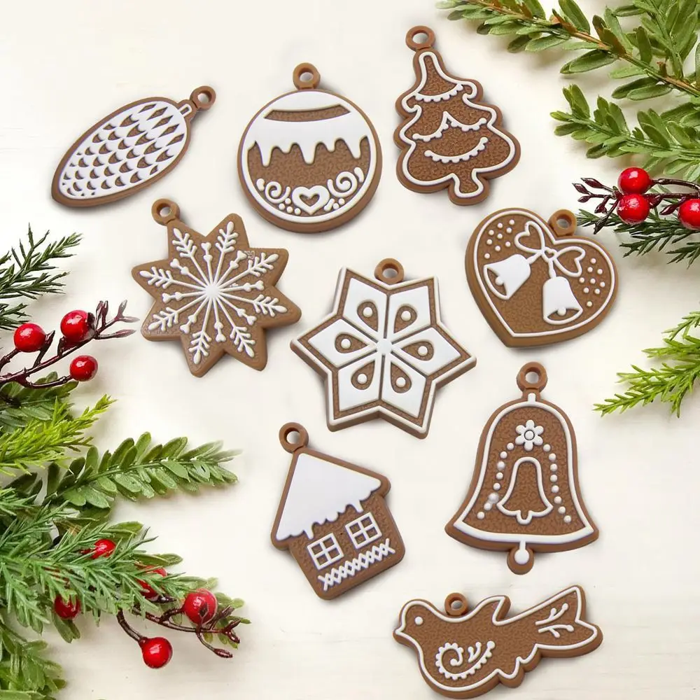 1Set Christmas Soft Rubber Gingerbread Man Ornaments Bell Snowflake Hanging Pendants For Chrismas Tree Decor DIY Gifts Wrapping