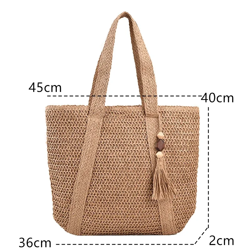 Large Capacity Weave Tote Summer Beach Straw Handbag Tassel Design Female Bohemian Shoulder Bag for Women 2023 Ladies Travel Bag