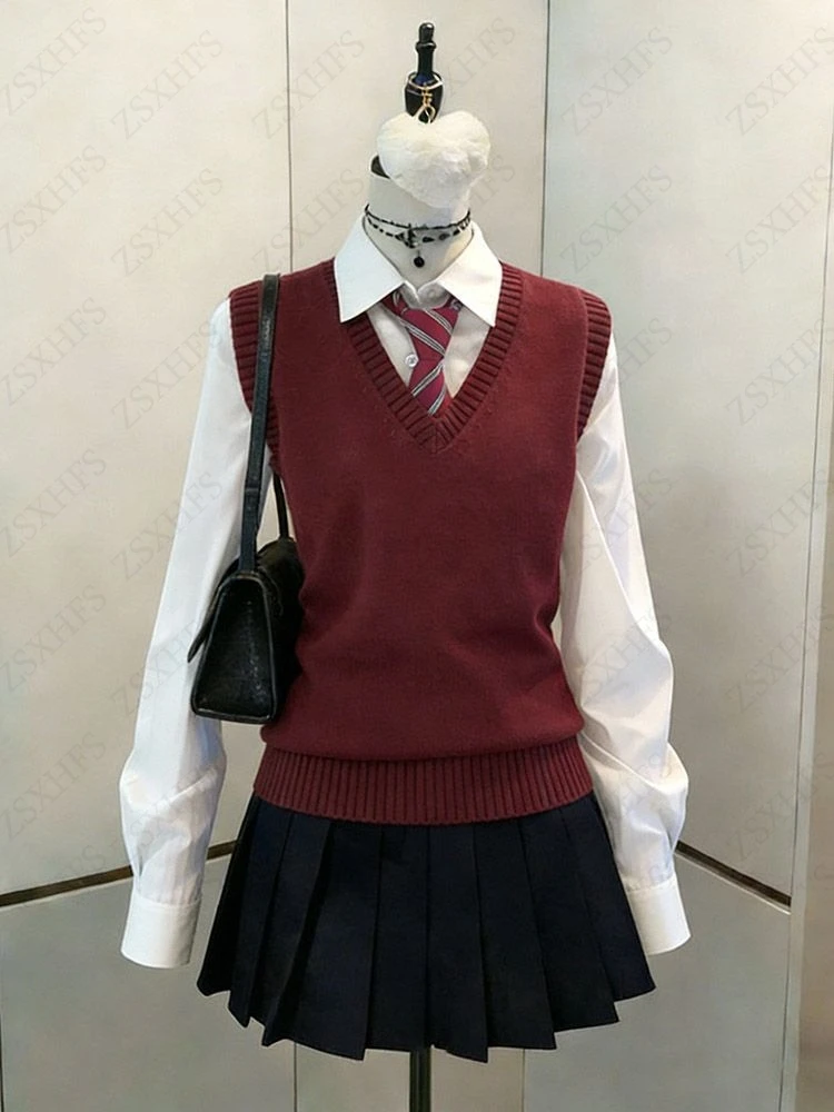College Style Sleeveless Sweater Vest Women Kawaii Jk Knitted Vest Solid Basic Personality Knitwear Waistcoat Vintage Camisole