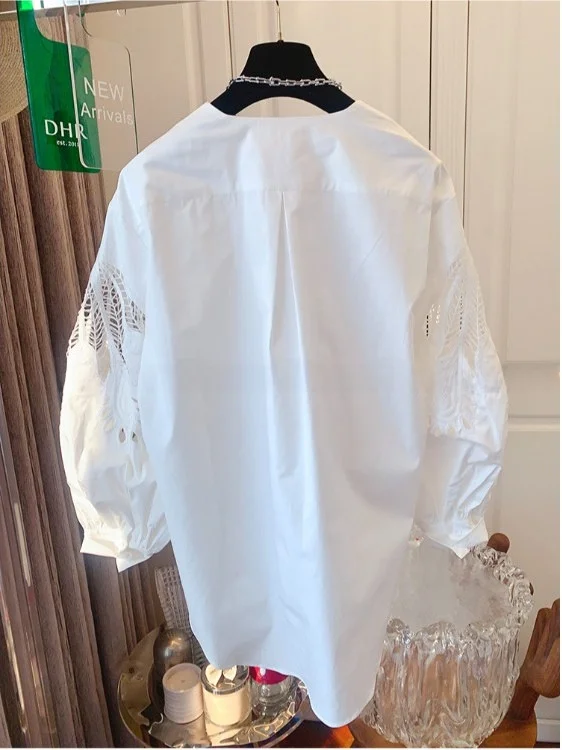 

plus Size Women's Summer irt Loose Hollow Sve Slimming Versatile Meat Concealing Fat Sister's Long Sve round Ne Top