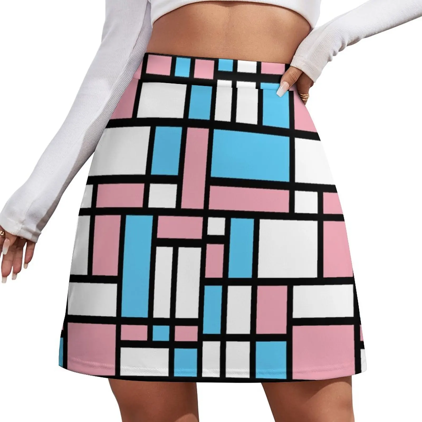 

65 MCMLXV LGBT Transgender Pride Flag Mondrian Color Block Pattern Mini Skirt Miniskirt woman fairy core Mini Skirt