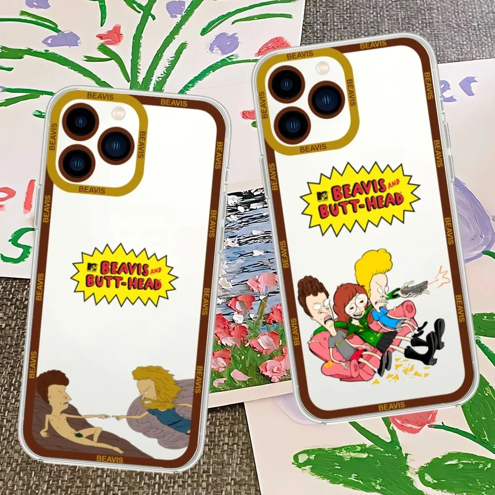 Cartoon B-Beavis B-Butt H-head Phone Case For iPhone 13 14 15 Mini 11 12 Pro Max Transparent Shell