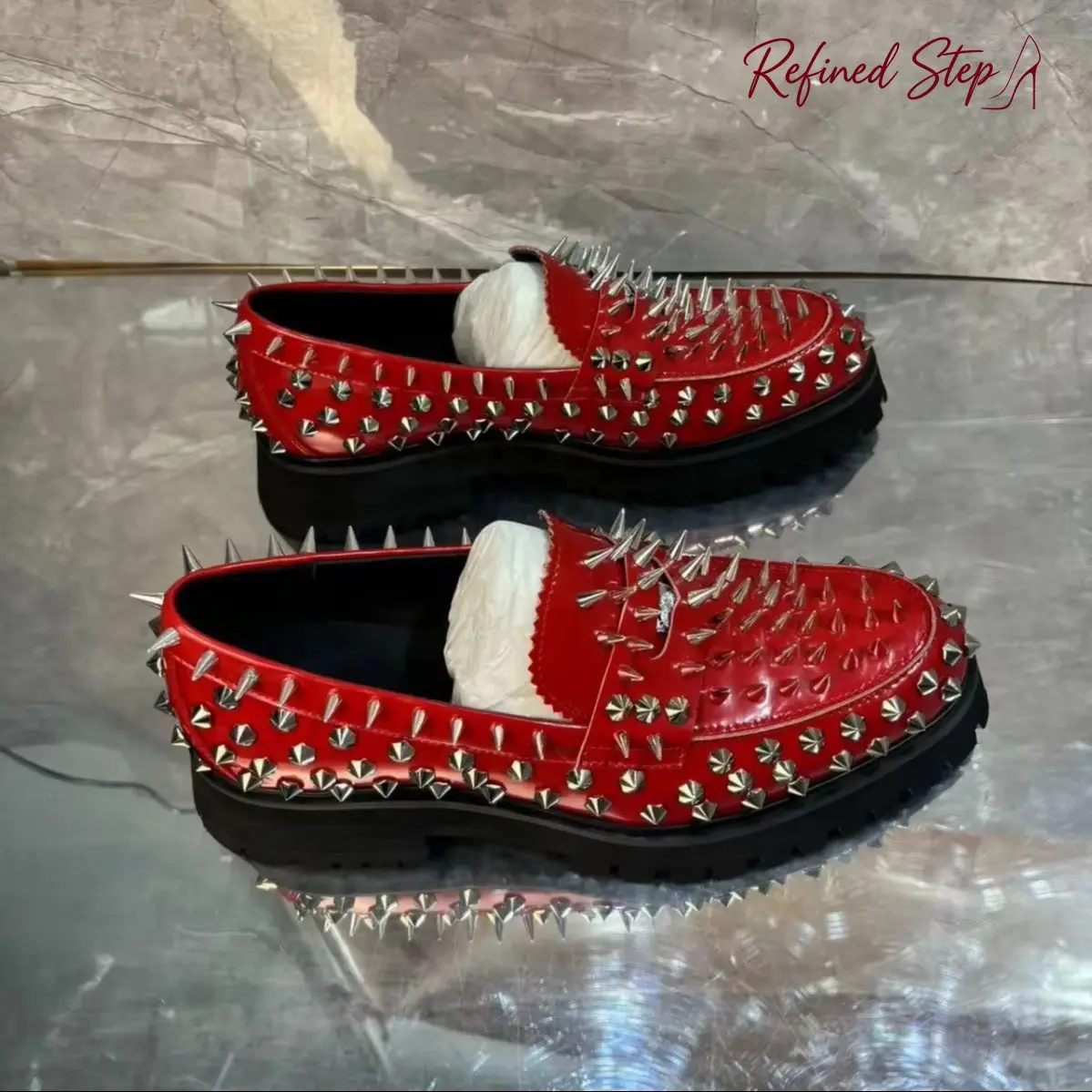 Business Trend New Men's Shoes Suit 2026 Full Metal Rivets Decorate Red Leather Loafers Male Special Supply Breathable Exquisite