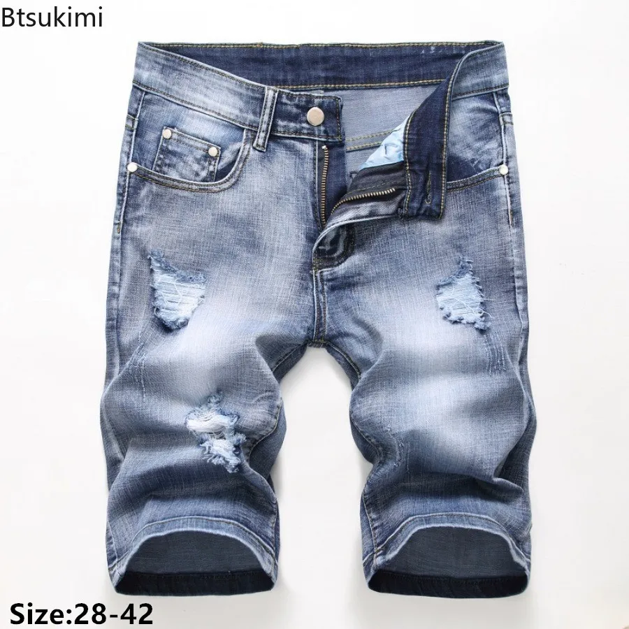 Short en jean slim pour homme, style rétro, hip hop classique, grande taille 28-42, été