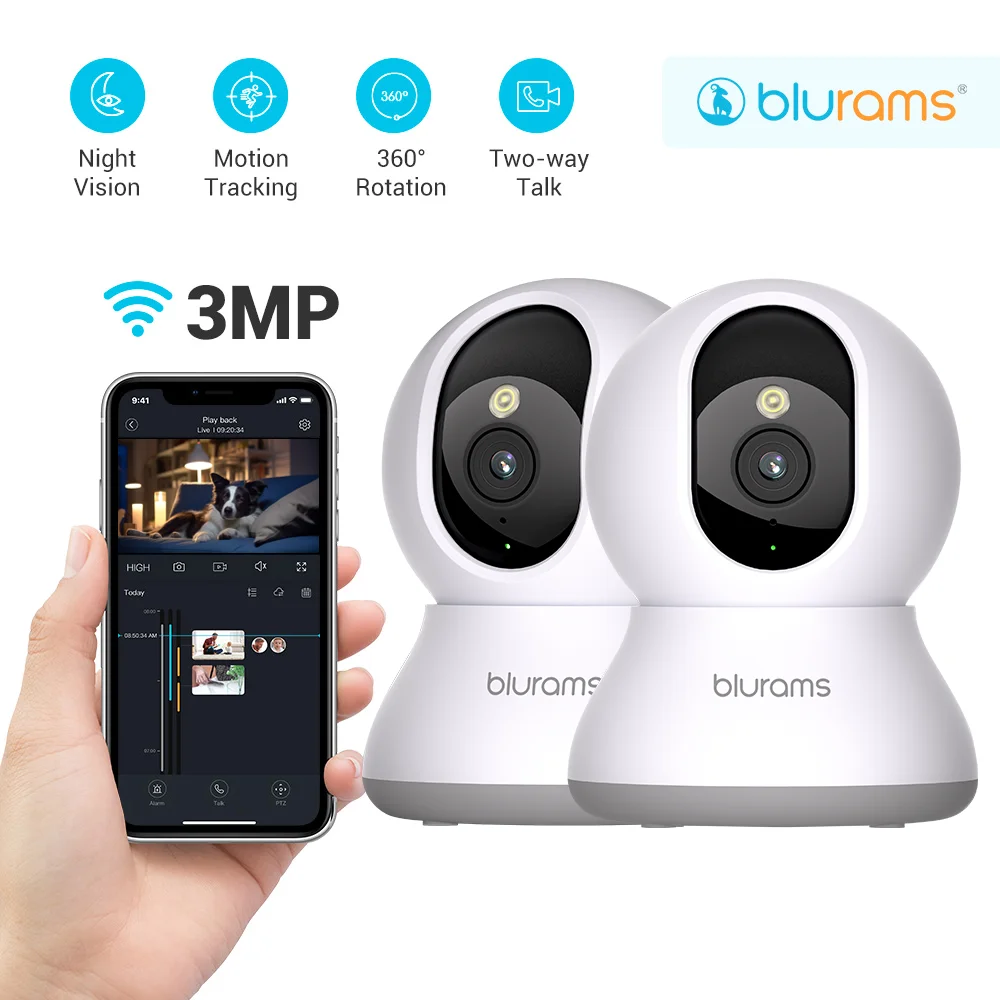 2 Pcs Blurams Indoor Security Camera 2K, Home Security Camera for Dog/Elder, Security Camera with One-Touch Call Update A31S-2pc