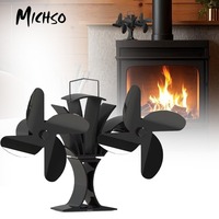MICHSO Double 4 Blades Black Fireplace Fan Heat-powered Stove Fan Log Wood Burner Eco Quiet Fan Home Efficient Heat Distribute