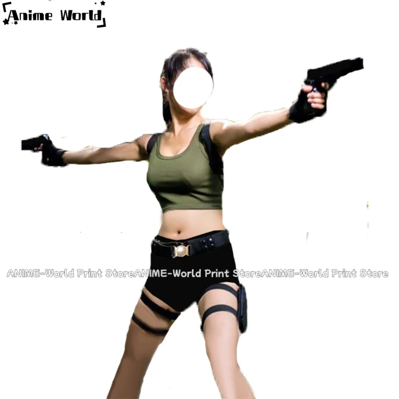 《Custom Size》Tomb Raider Lara Croft Cosplay Costume Top+pant+belt Halloween Battle Unifroms Full Set