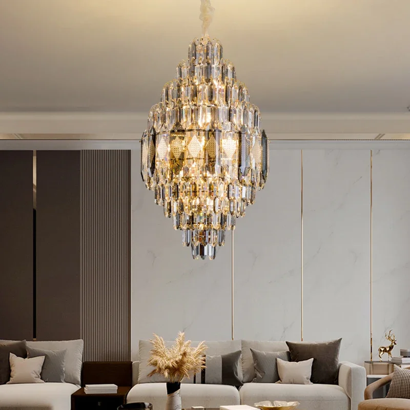 Nordic Modern Luxury Pendant Lamp Villa Living Room Crystal Lamp Building Middle Floor Hollow Hotel Project Luxury Luminaires