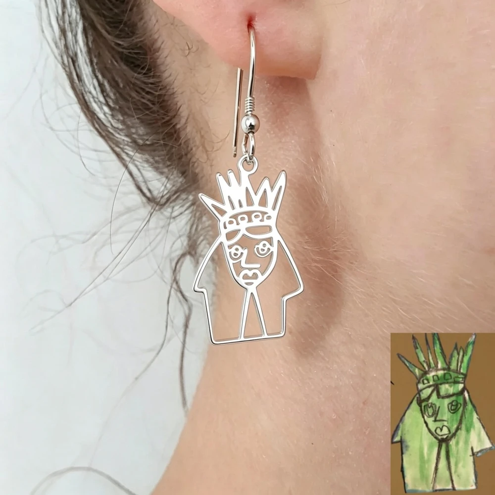 Custom Kids Drawing Earrings For Women Personalized Stainless Steel Handwritten Sketch Picture Dangle Earrings Jewelry Mom Gifts