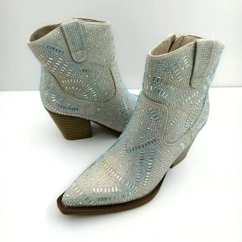 Original Designer Marke Full Drill Große Stiefeletten Rhinolite Western Spitze Neue Mode Stiefel mit Reißverschluss für Frauen – Detail 19