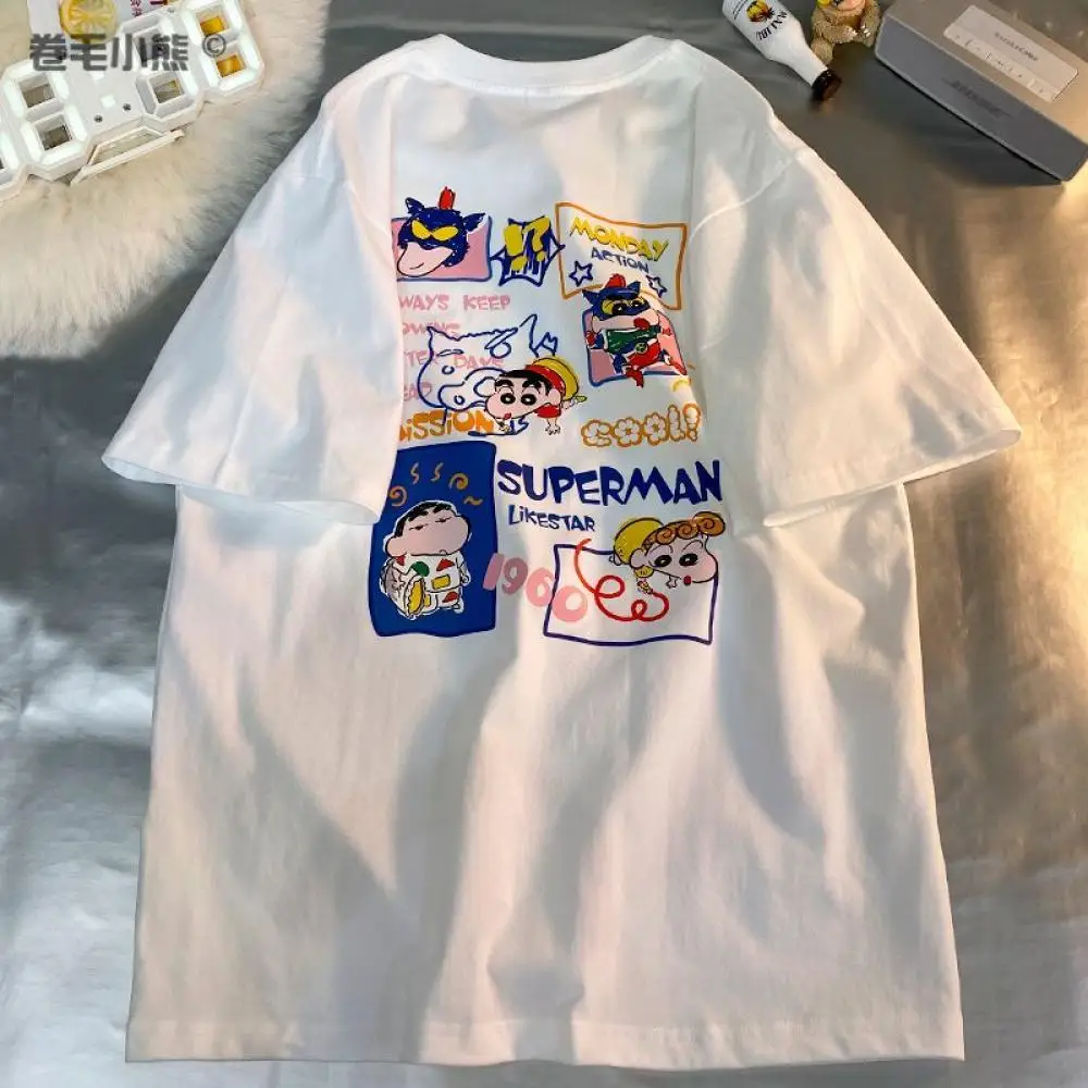 Crayon Shin-Chan Cartoon Printed T-Shirt Summer Casual Fashion Short-Sleeve T-Shirts Y2K Girl Oversized Loose Couple Tops Tees