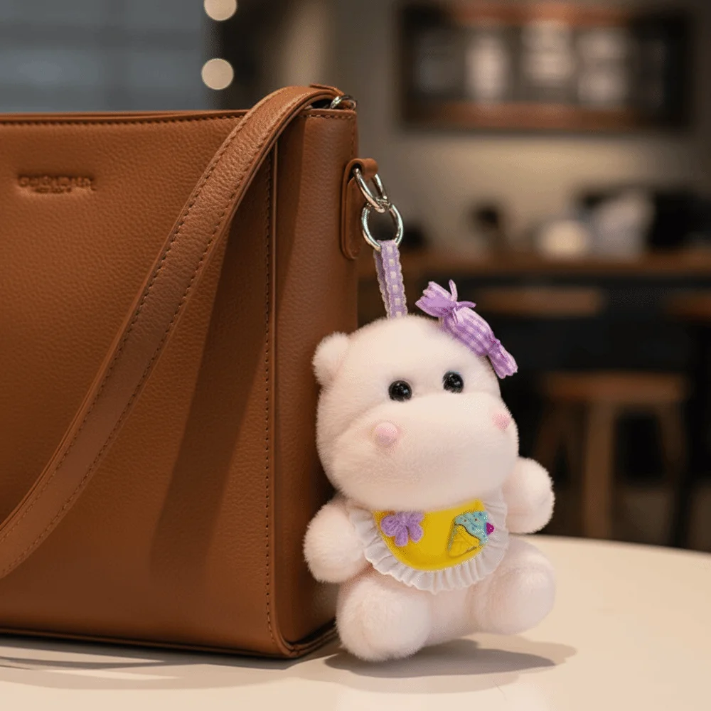 

Kawaii Style PP Cotton Hippos Keychain Lifelike Kawaii Hippos Ornaments 15cm Stuffed Animal Purple Hippos Backpack Decoration