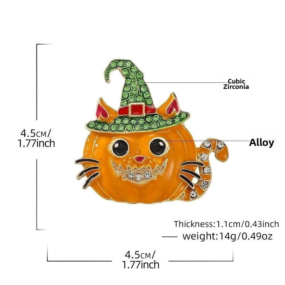 Halloween Cat & Pumpkin Enamel Brooch Pin with Witch Hat – detail image 1