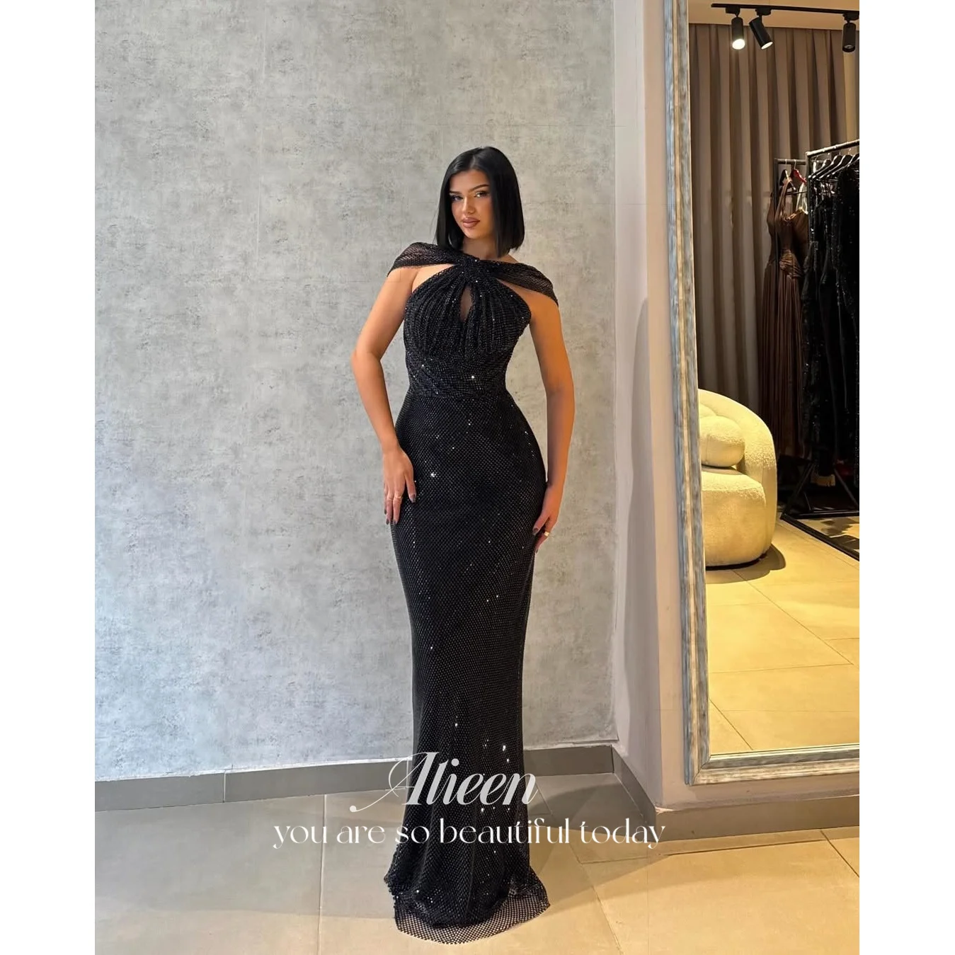 

Aileen Sequin Halter Black Mermaid Evening Dress 2026 Prom Dress Formal Evening Customized Women's Glamour Party Banquet